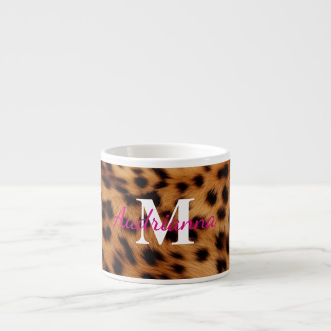 Leopard Animal Print Monogram Espresso Cup (Front)