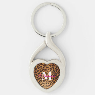 Leopard Animal Print Monogram Key Ring