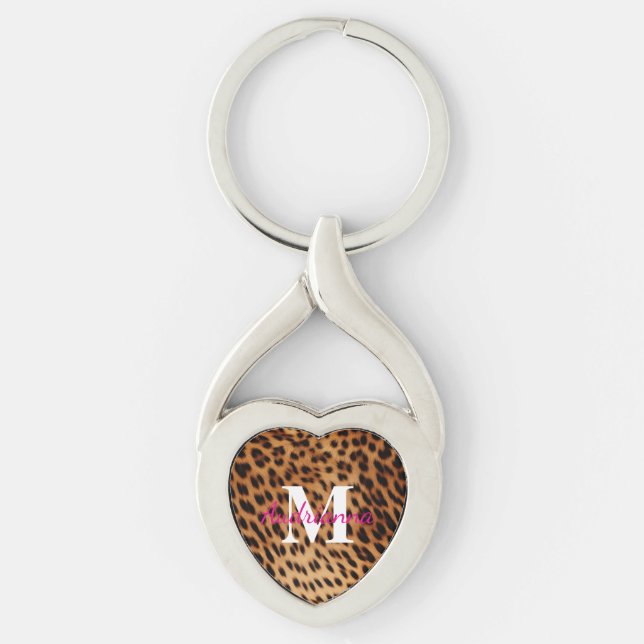 Leopard Animal Print Monogram Key Ring (Front)