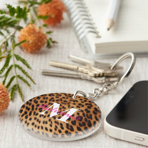 Leopard Animal Print Monogram Key Ring