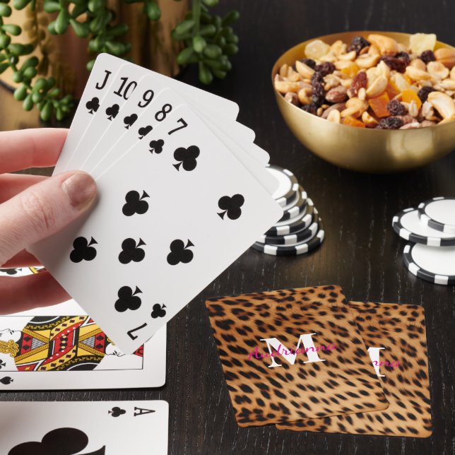 Leopard Animal Print Monogram Playing Cards (In Situ)