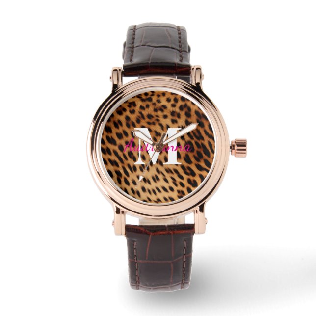 Leopard Animal Print Monogram Watch (Front)