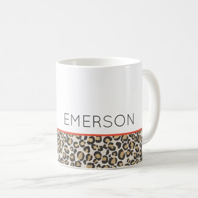 Leopard Animal Print Neutral Chic NAME Coffee Mug (Front Right)