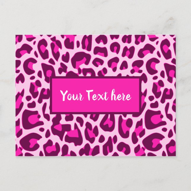 Leopard Animal Print Pattern Bright Pink Coloured Postcard (Front)