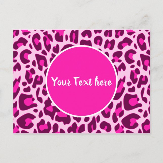 Leopard Animal Print Pattern Circle Bright Pink Postcard (Front)
