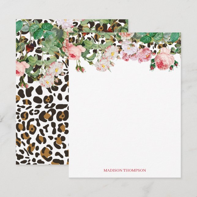 Leopard Animal Print Pattern Vintage Floral   Card (Front/Back)