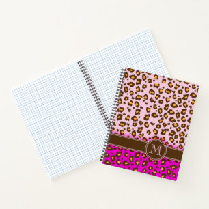 Leopard animal print pink brown monogram quick ref notebook
