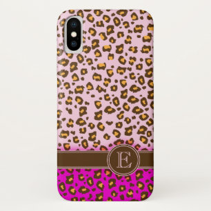 Leopard animal print pink monogram iphone case