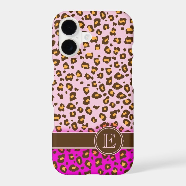 Leopard animal print pink monogram iphone case (Back)