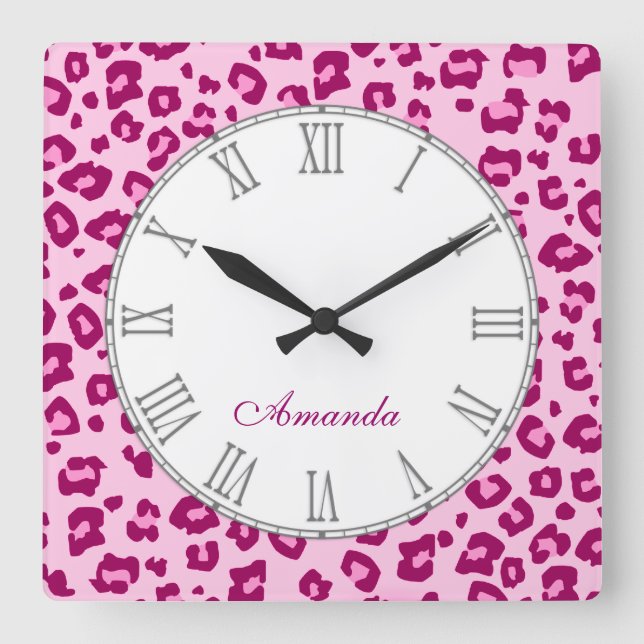 Leopard animal print pinky name wall clock (Front)