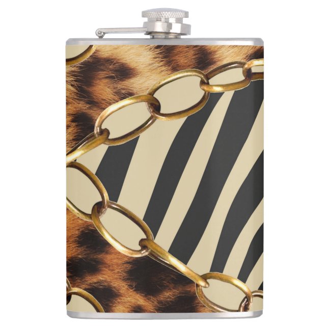 Leopard Animal Print Seamless Pattern Hip Flask (Front)