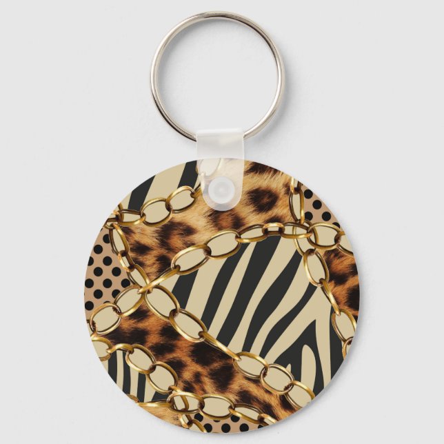 Leopard Animal Print Seamless Pattern Key Ring (Front)