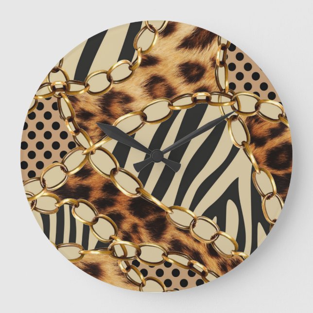 Leopard Animal Print Seamless Pattern Large Clock (Front)