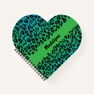 Leopard Animal Print Stylish Green Turquoise Name Notebook