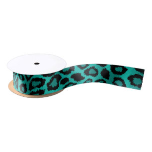 Leopard Animal Print   Teal Satin Ribbon