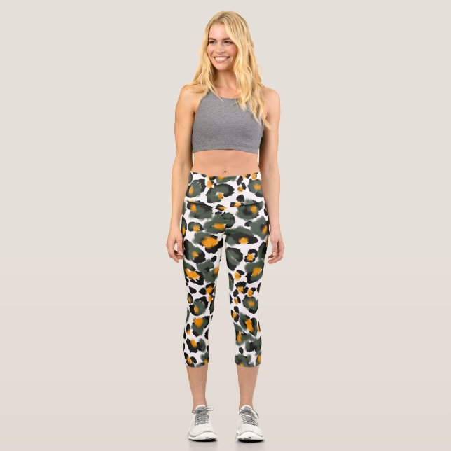 Leopard Animal Print Texture Background Capri Leggings (Front)