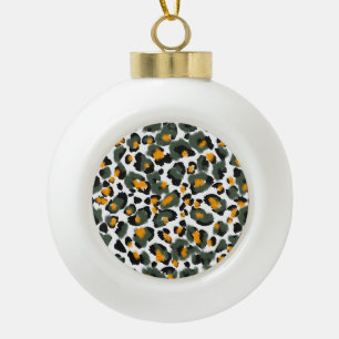Leopard Animal Print Texture Background Ceramic Ball Christmas Ornament