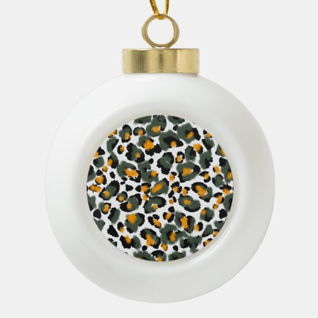 Leopard Animal Print Texture Background Ceramic Ball Christmas Ornament (Front)