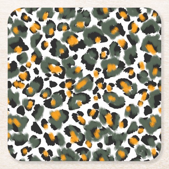 Leopard Animal Print Texture Background Square Paper Coaster (Front)