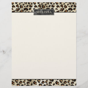 Leopard Animal Print With Black Faux Foil And Name Custom Letterhead