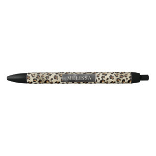 Leopard Animal Print With Black Faux Foil And Name Ink Pen