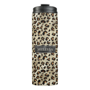 Leopard Animal Print With Black Faux Foil And Name Thermal Tumbler