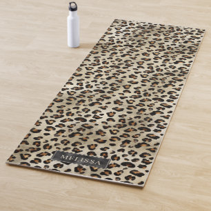 Leopard Animal Print With Black Faux Foil And Name Yoga Mat
