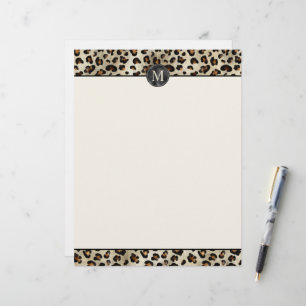 Leopard Animal Print With Black Faux Foil Monogram Custom Letterhead