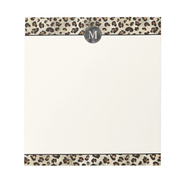 Leopard Animal Print With Black Faux Foil Monogram Notepad (Front)