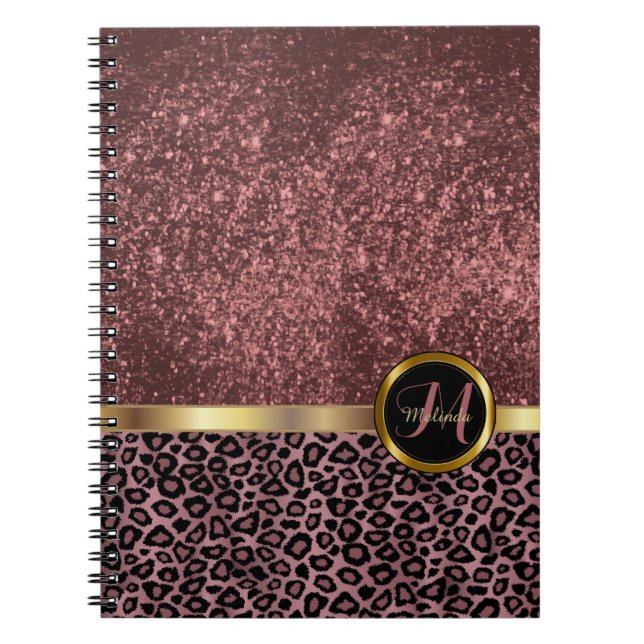 Leopard Animal Print with Rose Gold Glitter Notebook (Front)