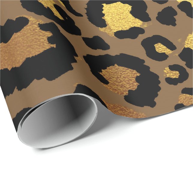Leopard Animal Skin Gold Black Bronze African Lux Wrapping Paper (Roll Corner)