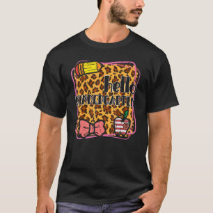 Leopard Apple Hello Kindergarten First Day Of Teac T-Shirt