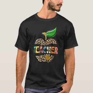 Leopard Apple Kindergarten Teacher Back School Tea T-Shirt