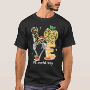 Leopard Apple Love Lunch Lady Cafeteria Staff Back T-Shirt