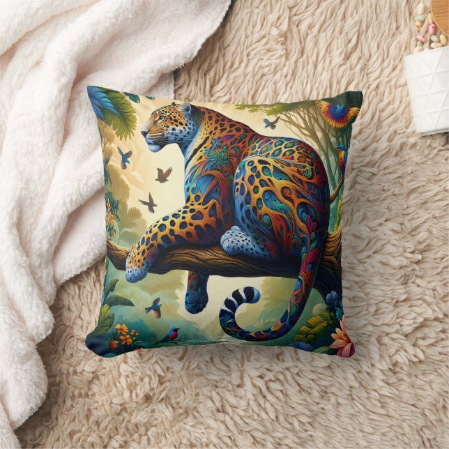 Leopard Aura: Colourful Motion Serenity Cushion (Blanket)