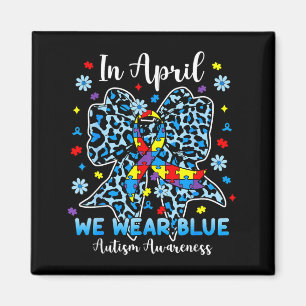 Leopard autism bow and puzzle ribbon in april wear magnet