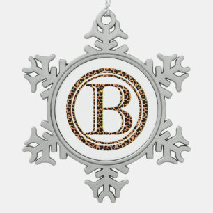 leopard B Snowflake Pewter Christmas Ornament