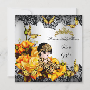 Leopard Baby Shower Girl Butterfly Yellow Grey Invitation