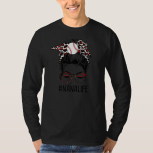 Leopard Ball Nana Life Messy Bun Game Day Mothers T-Shirt