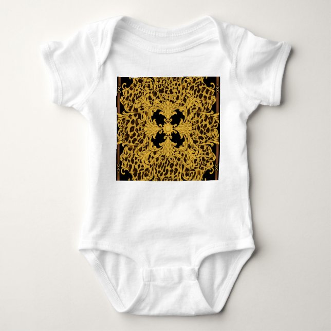 Leopard Baroque, Ornate Animal Print Baby Bodysuit (Front)