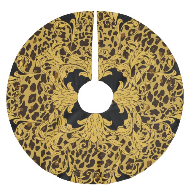 Leopard Baroque, Ornate Animal Print Brushed Polyester Tree Skirt (Front)