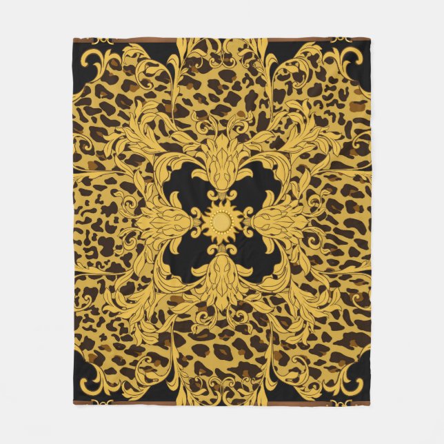 Leopard Baroque, Ornate Animal Print Fleece Blanket (Front)