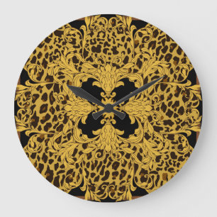 Leopard Baroque, Ornate Animal Print Large Clock