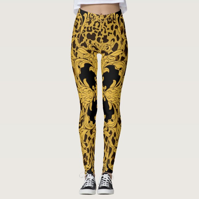 Leopard Baroque, Ornate Animal Print Leggings (Front)