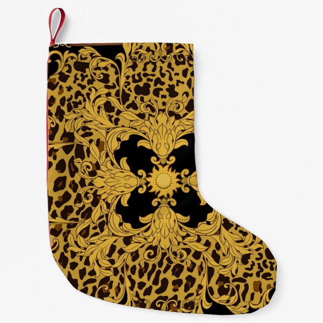 Leopard Baroque, Ornate Animal Print Small Christmas Stocking (Front)
