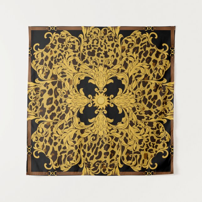 Leopard Baroque, Ornate Animal Print Tapestry (Front)