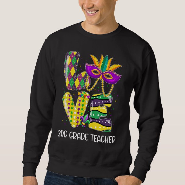 Leopard Beads Bling LOVE 3rd Grade Teacher Mardi G Sweatshirt (Front)