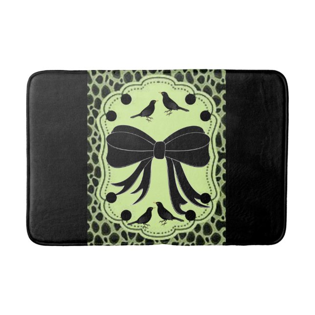 leopard bird green black bathmat (Front)