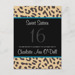 leopard; birthday invitation postcard