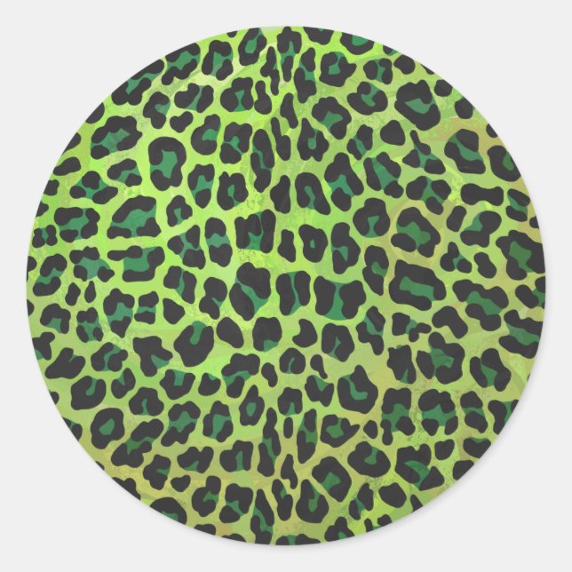 Leopard Black and Green Print Classic Round Sticker (Front)